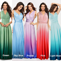 Women's Gradient Purple Infinity Wrap Multi Ways Convertible Boho Maxi Bridesmaid Dress - RongMoon
