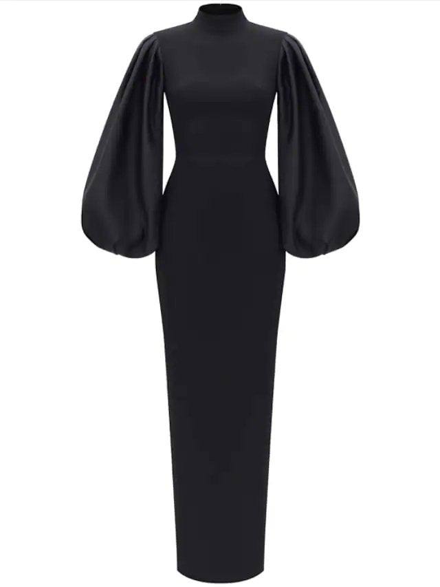 Sheath / Column Minimalist Elegant Wedding Guest Formal Evening Dress High Neck Long Sleeve Floor Length Spandex with Sleek - RongMoon