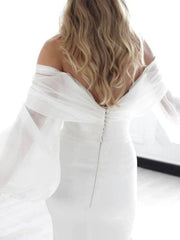 Sheath / Column Wedding Dresses Off Shoulder Court Train Chiffon Long Sleeve Simple - RongMoon