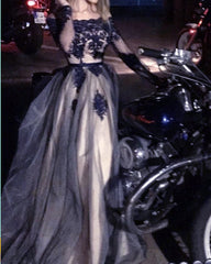 Navy And Nude Tulle Ball Gown Prom Dresses