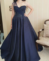 Navy Blue Prom Dresses One Shoulder Ball Gown