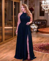 Chiffon Halter Bridesmaid Dresses Leg Split