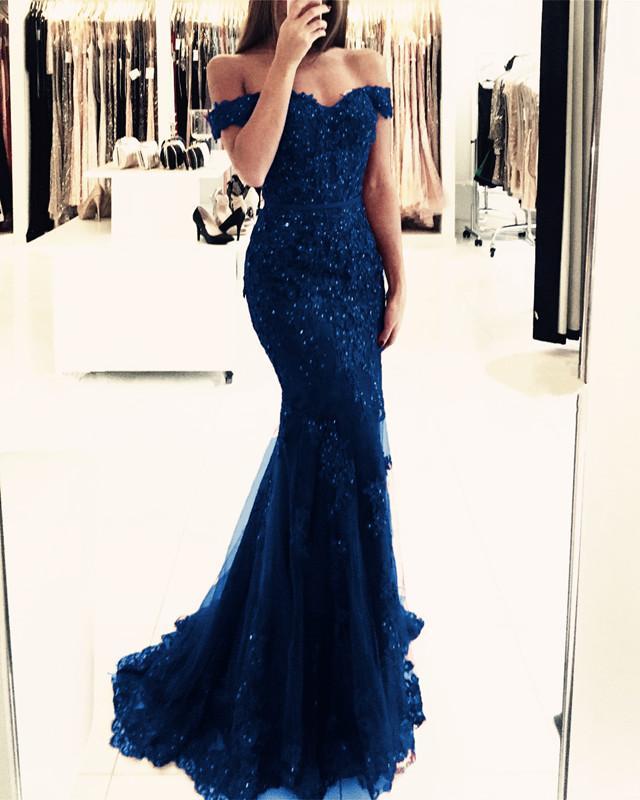 Off Shoulder Lace Mermaid Prom Dresses Elegant Formal Gowns