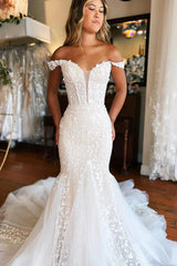 Mermaid Sweep Train White Lace Wedding Dress