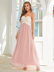 Embroidery Mesh Tube Chiffon Bridesmaid Dress