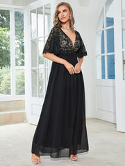Black Lace Chiffon Formal Bridesmaid Dress