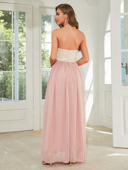 Embroidery Mesh Tube Chiffon Bridesmaid Dress
