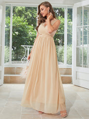 Champagne Chiffon Long Wedding Guest Dress