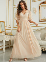 Burgundy  Puff Sleeve Chiffon Bridesmaid Dress