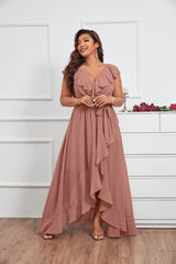 Blue Butterfly Sleeve Wrap Hem Chiffon Bridesmaid Dress