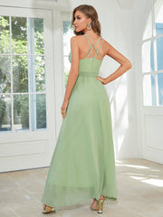 Chic Sage Green Chiffon Slit Maxi Dress