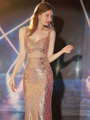 Gold Two Piece Trumpet Mermaid Sequin Prom Dress
