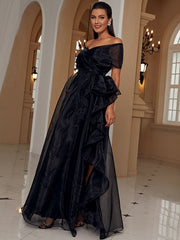 Off The Shoulder Organza Black Prom Dress