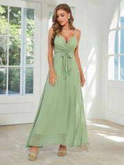 Chic Sage Green Chiffon Slit Maxi Dress