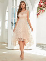 Champagne High Low Hem Lace Prom Dress