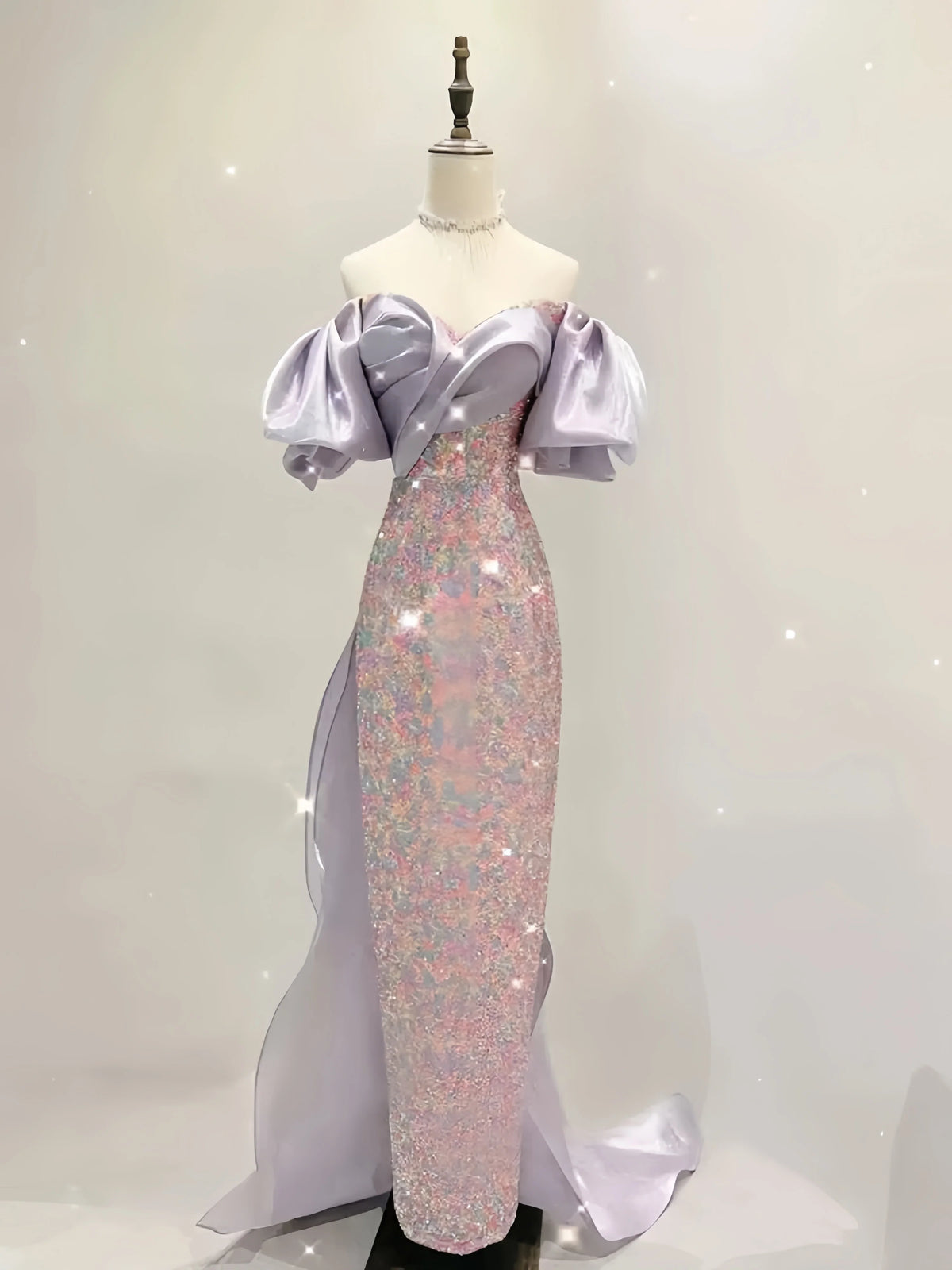 Sweetheart Trumpet Mermaid Puffy Sleeve Sequin Prom Dress