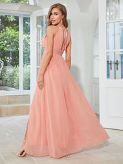 Pink Halter Loose Chiffon Bridesmaid Dress