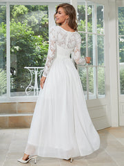 White V-neck Long Sleeves Bridesmaid Dres