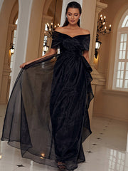 Off The Shoulder Organza Black Prom Dress