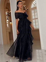 Off The Shoulder Organza Black Prom Dress