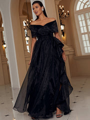 Off The Shoulder Organza Black Prom Dress