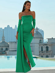 Blue Strapless Sheath Column Spandex Prom Dress