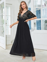 Black Lace Chiffon Formal Bridesmaid Dress