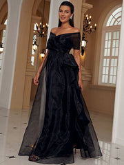 Off The Shoulder Organza Black Prom Dress