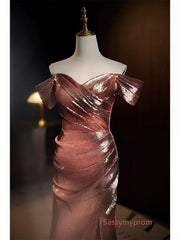 Pleat Trumpet Mermaid Coffee Sequin Prom Dress With Slit