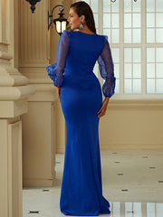 Royal Blue Long Sleeve Square Trumpet Mermaid Prom Dress