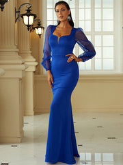 Royal Blue Long Sleeve Square Trumpet Mermaid Prom Dress