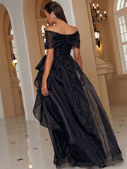 Off The Shoulder Organza Black Prom Dress