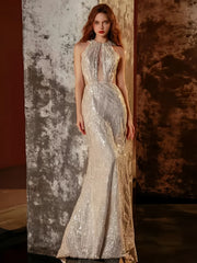 Halter Sexy Cut Out Mermaid Sequin Prom Dress