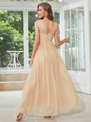 Champagne Chiffon Long Wedding Guest Dress