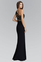 One-shoulder Sheath/Column Lace Applique Split Long Evening Dresses