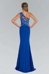 One-shoulder Sheath/Column Lace Applique Split Long Evening Dresses