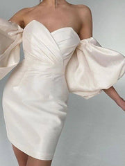 Sheath / Column Minimalist Sexy Homecoming Cocktail Party Dress Sweetheart Neckline 3/4 Length Sleeve Short / Mini Taffeta with Ruched - RongMoon