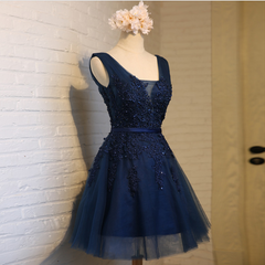 A-line Sleeveless Lace Appliques Short Tulle Prom Dresses