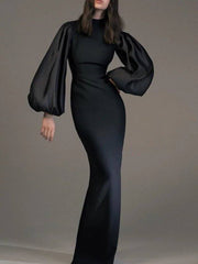 Sheath / Column Minimalist Elegant Wedding Guest Formal Evening Dress High Neck Long Sleeve Floor Length Spandex with Sleek - RongMoon