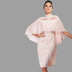 Pink Mother Of The Bride Dresses Sheath Knee Length Chiffon Appliques Beaded Plus Size Short Groom Mother Dresses For Wedding - RongMoon