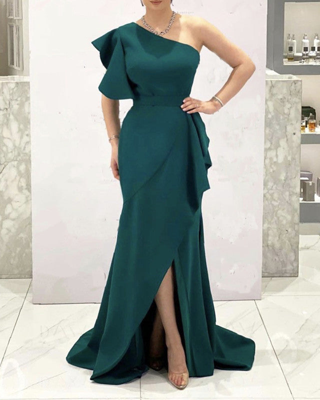 Sheath Colunm Prom Dresses One Shoulder Split
