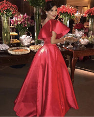 Long Satin Prom Dresses One Shoulder