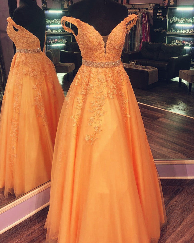 Ball Gown Floor Length Lace Off Shoulder Dresses