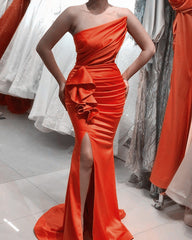 Sexy Mermaid Prom Dresses Strapless Satin Split