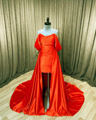 Orange Satin Off The Shoulder Prom Dresses
