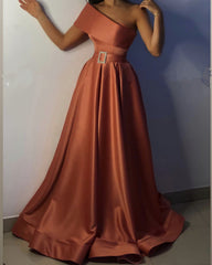 One Shoulder Satin Prom Dresses Long