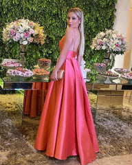 Floor Length Satin V Neck Prom Dresses