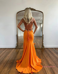 Mermaid Spandex Sweetheart Orange Prom Dress With Split
