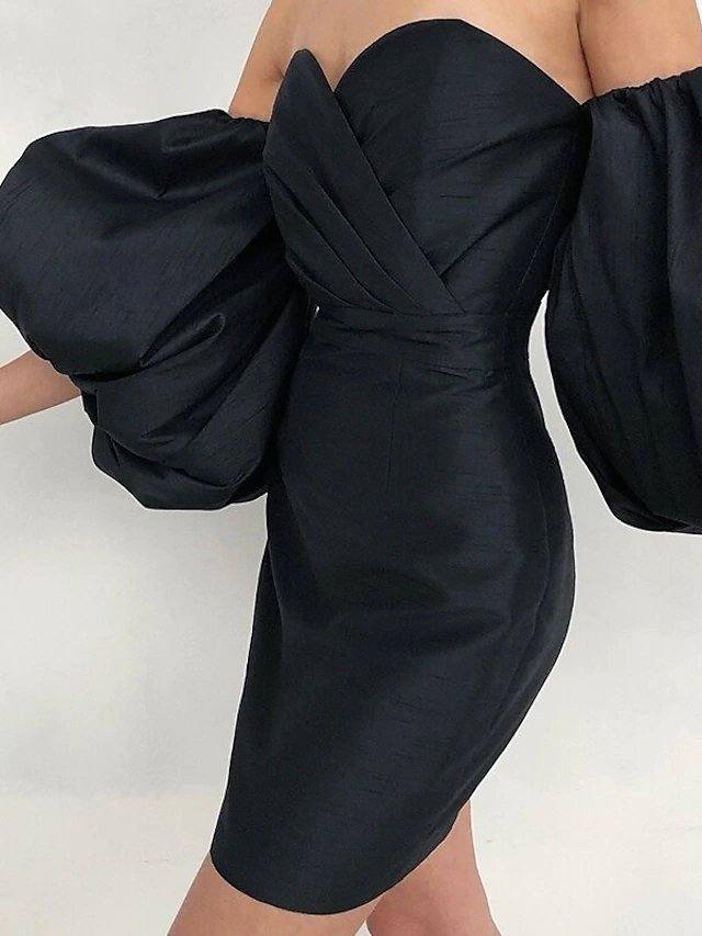 Sheath / Column Minimalist Sexy Homecoming Cocktail Party Dress Sweetheart Neckline 3/4 Length Sleeve Short / Mini Taffeta with Ruched - RongMoon
