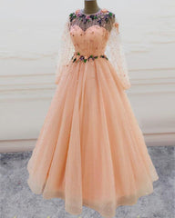 Long Sleeves Prom Dresses Princess Tulle Beaded - RongMoon